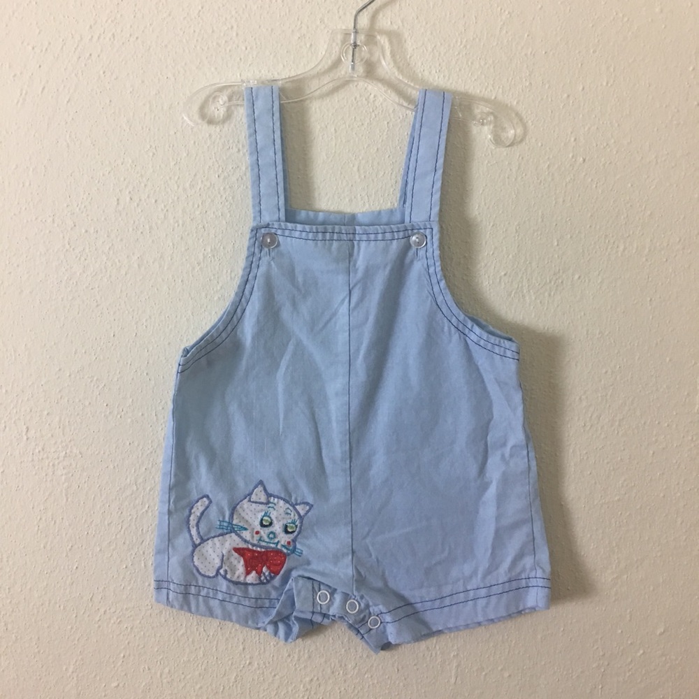 Vintage Blue Kitty Cat Romper